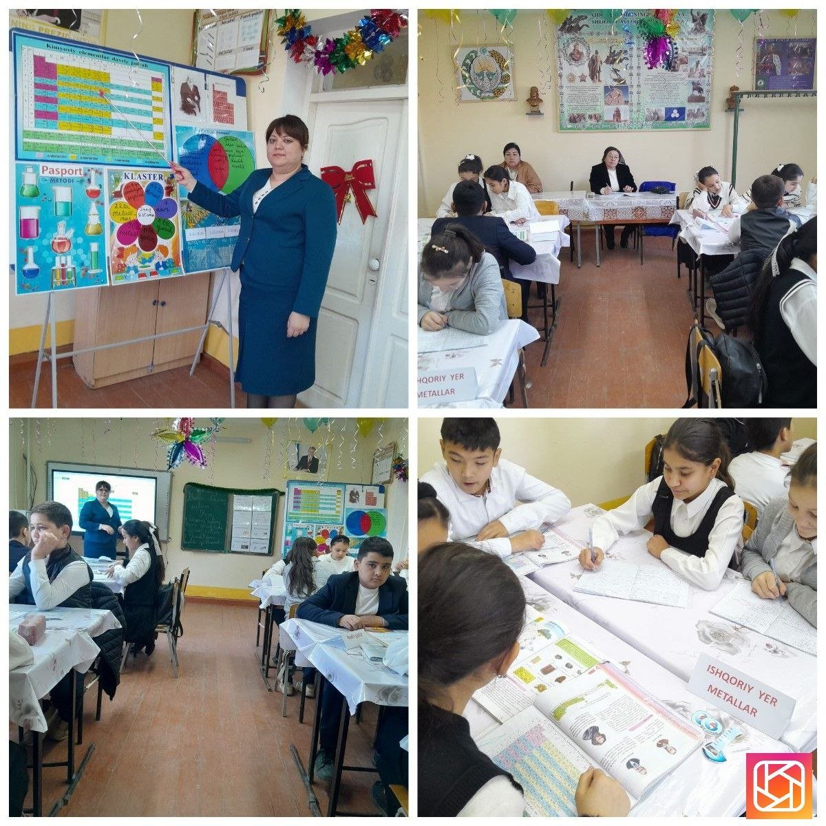 Shovot tumanidagi 34-maktabning 7,,B" sinfida kimyo fanidan ,, Davriy sistema" mavzusida o'tkazilgan ochiq darsdan foto lavhalar